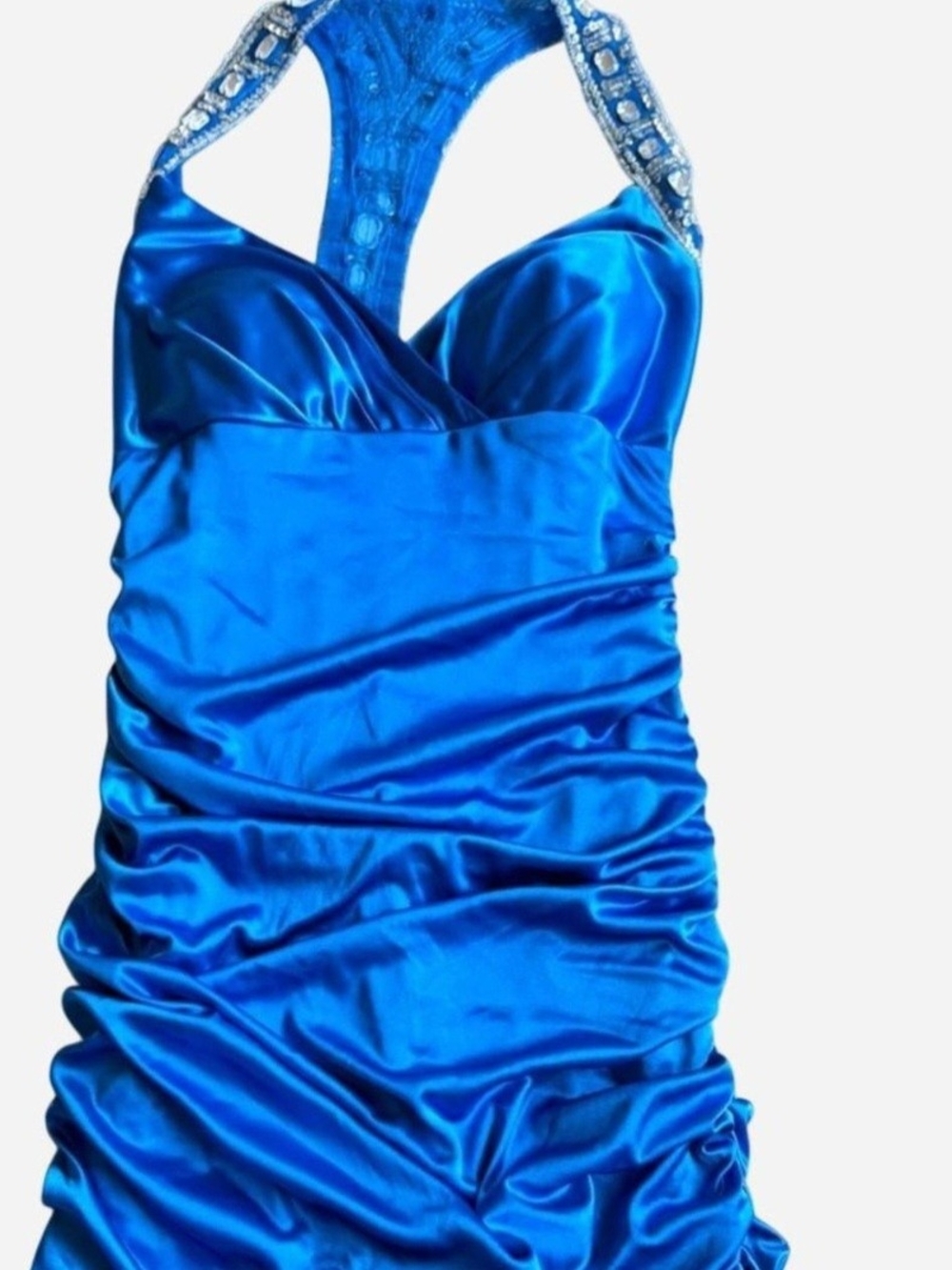 City Triangles Shiny Royal Blue Satin Halter One-Piece